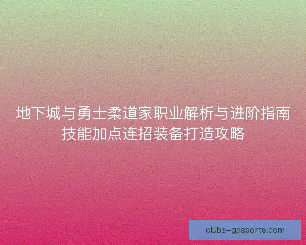 地下城与勇士柔道家职业解析与进阶指南技能加点连招装备打造攻略